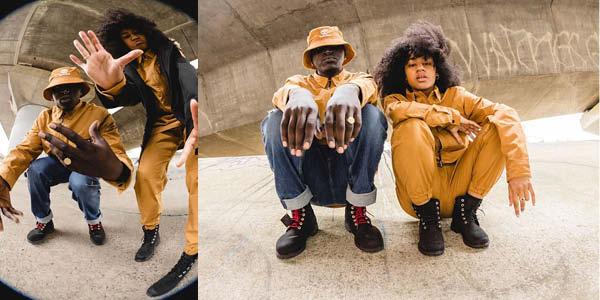 Panel of 2 images with 2 models wearing Timberland boots